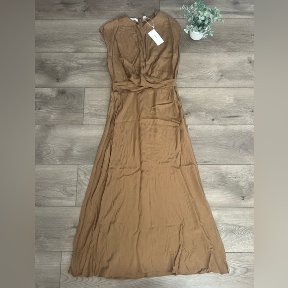 NWT Vince Bronze Twist Front Sleeveless Silk Blend Dress - Picture 2 of 8